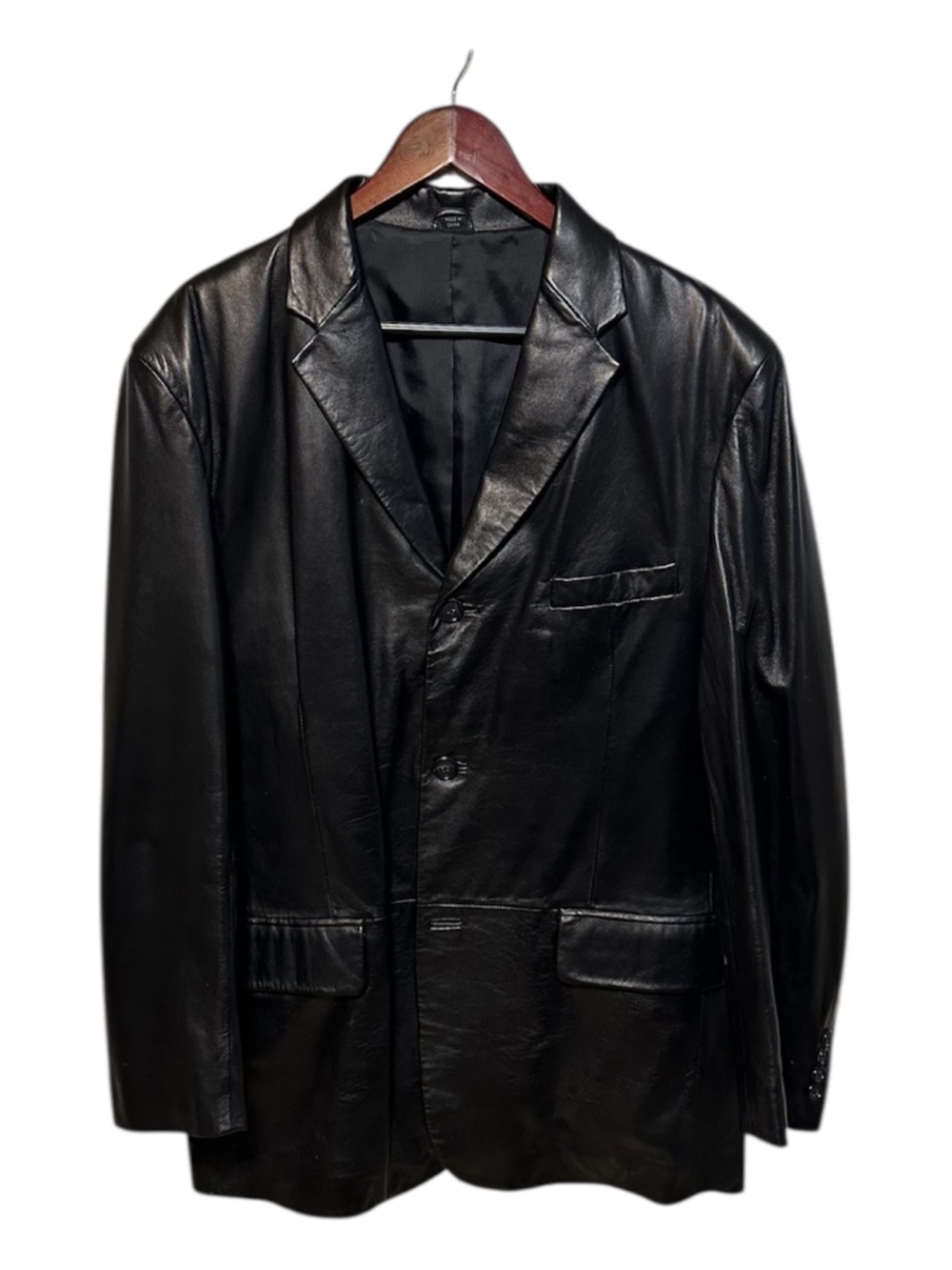 Alfani Black Leather Blazer Jacket Mens Classic w/ Buttoned Cuffs Large
